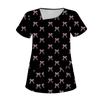Women's Fashion Bow Printed Short Sleeve Care Workwear With Double Pockets Top