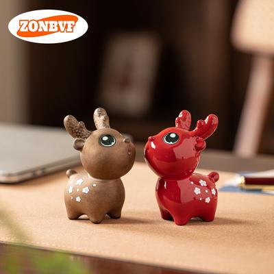 Niedliche Sikahirsch Keramikfigur Büro Schreibtischdekoration Heimdekoration Geschenke für Gäste