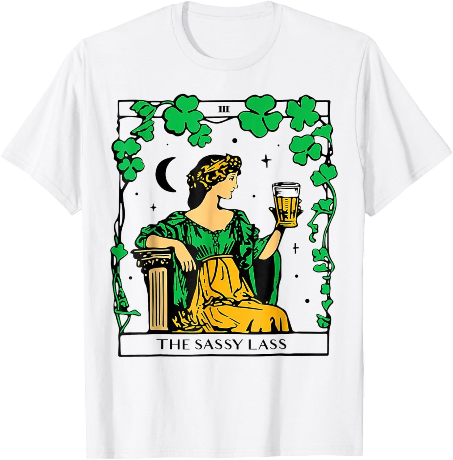 Womens Girls St Patricks Day The Sassy Lass Tarot Card T-Shirt XL
