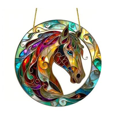 Akrylowy Łapacz Słońca Koń Efekt Witrażu Wisząca Ozdoba Okienna Prezenty Jeździeckie dla Mamy Babci Kobiet Miłośniczek Koni