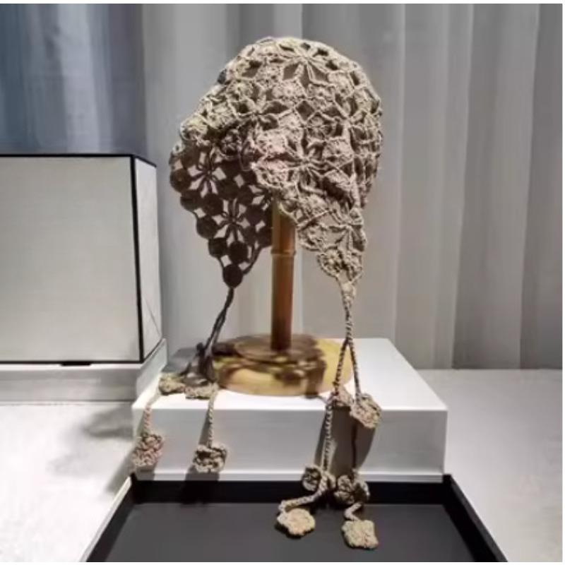 

Весенне-осенняя вязаная крючком хлопковая шапка ручной работы для женщин с большой головой, элегантная, повседневная, дорожная, универсальная шапка-бини 52-58cm