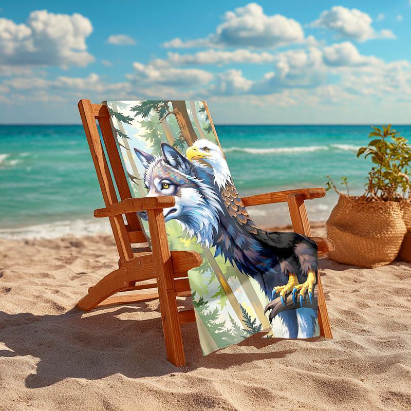 1Pc Wolf Eagle Forest Beach Towel Quick Dry Multiuse For Beach Pool Gym Yoga Home Travel Christmas Halloween Xmas Gift G1274