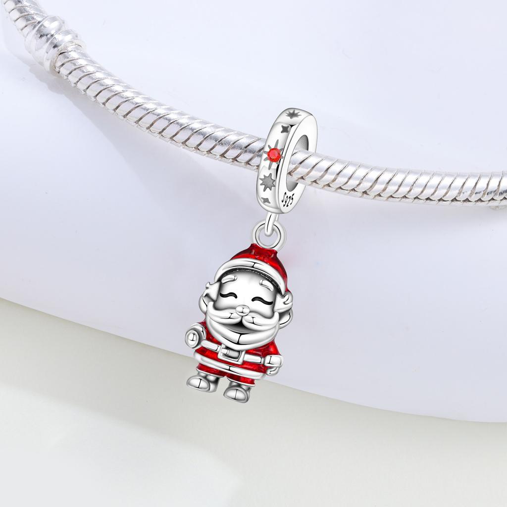 Orstarry 925 Silver Santa Claus Pendant Beads for Bracelet DIY Jewelry Trendy Christmas Gifts Party Charm