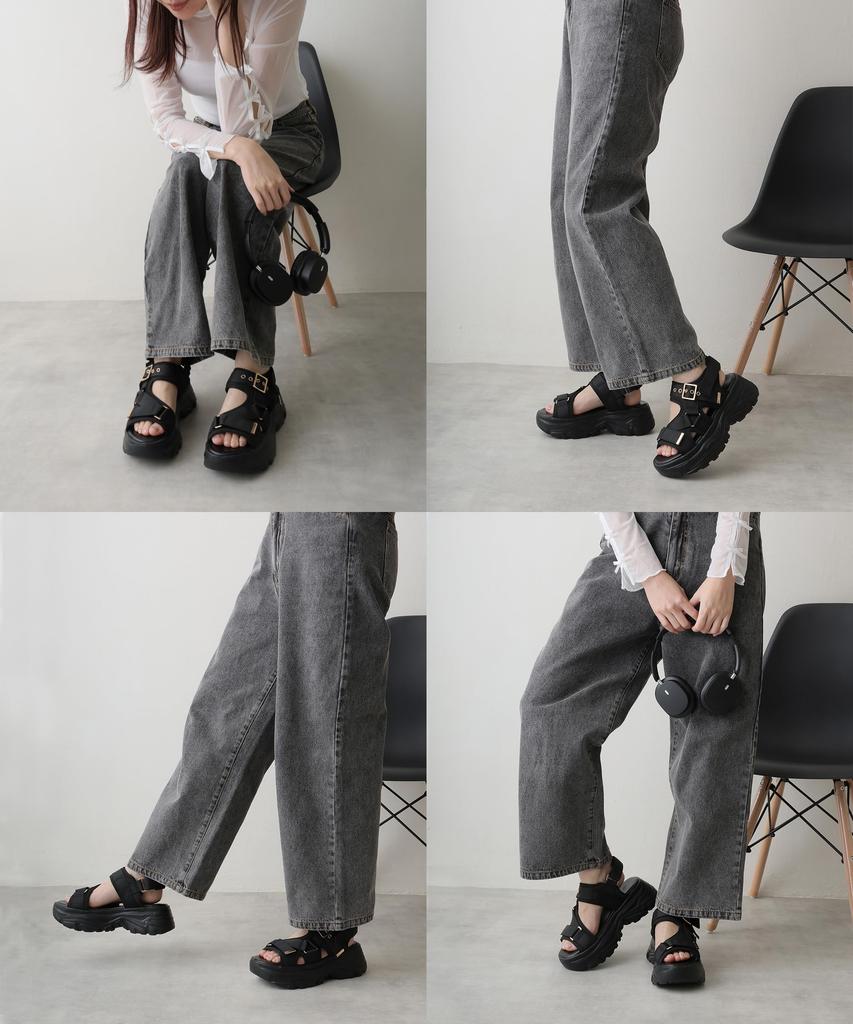 DMTR Velcro Buckle Sports Sandals Women's Thick-Soled (dm1849-L25) (Black/Black, L)