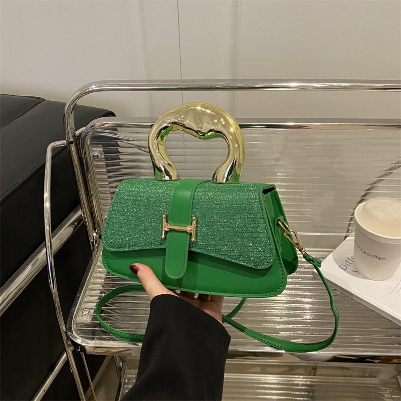 2025 Textured Metal Portable Foreign Style New Women's Large Capacity Simple One Shoulder Underarm Crossbody Small Square Bag