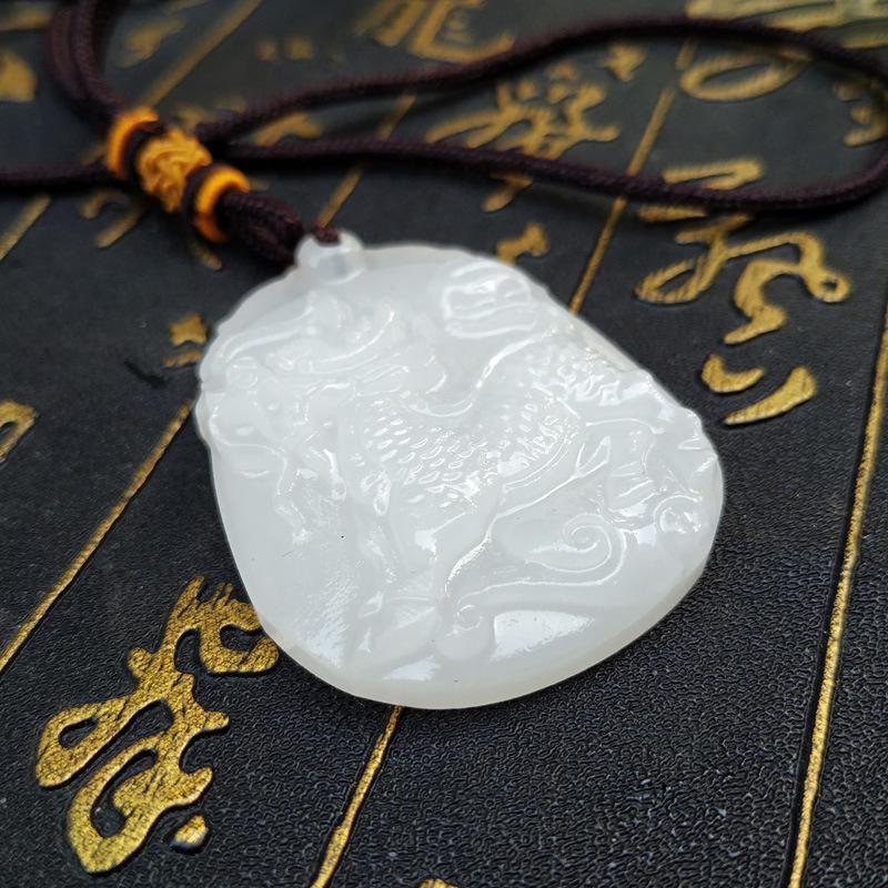 Afghan White Jade Qilin Pendant for Men & Women: Ornament & Gift Sweater Chain