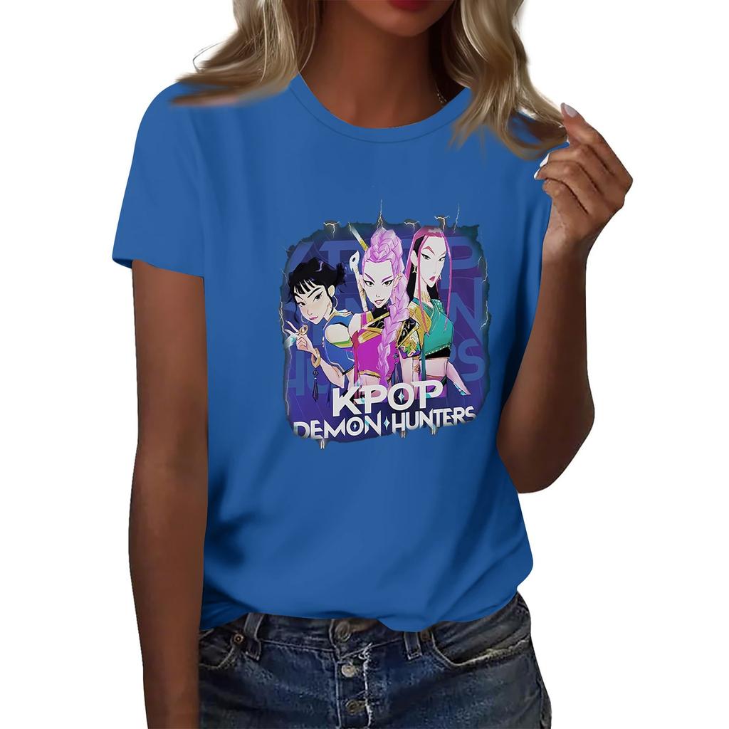 Women's  Group 2D Printed Round Neck Short Sleeve Top