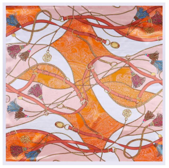 90X90Cm Silk Scarf Women Belt And Rope Design Foulard Neckerchief Square Scarf Female Bandana Office Lady Headband