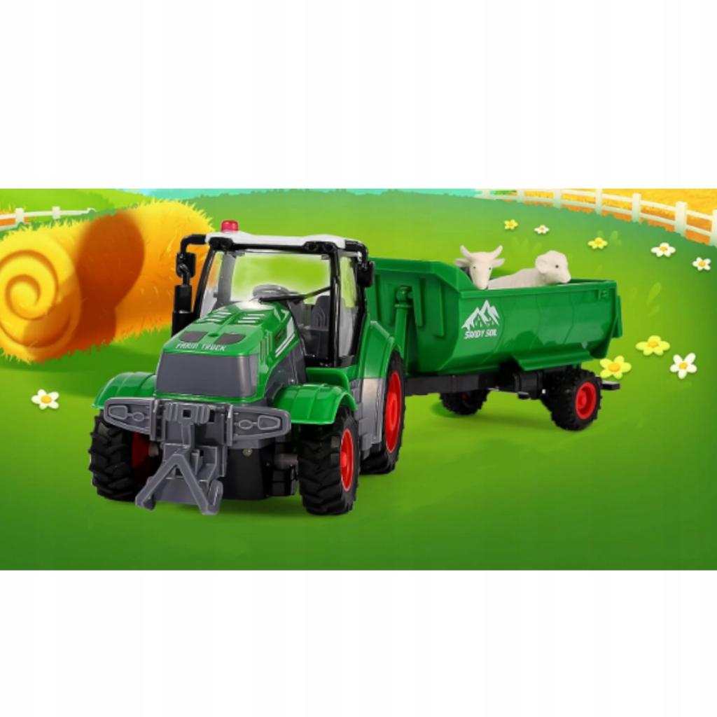 Traktor Z Przyczepą Zdalnie Sterowany Akumulator Ładowarka Zwierzęta Rc