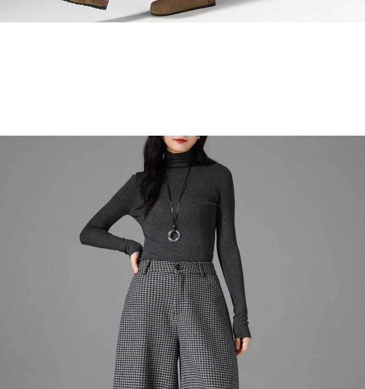 Women's High-Waisted Woolen Wide-Leg Plaid Pants with Velvet Lining for Autumn/Winter – Petite Casual Style.