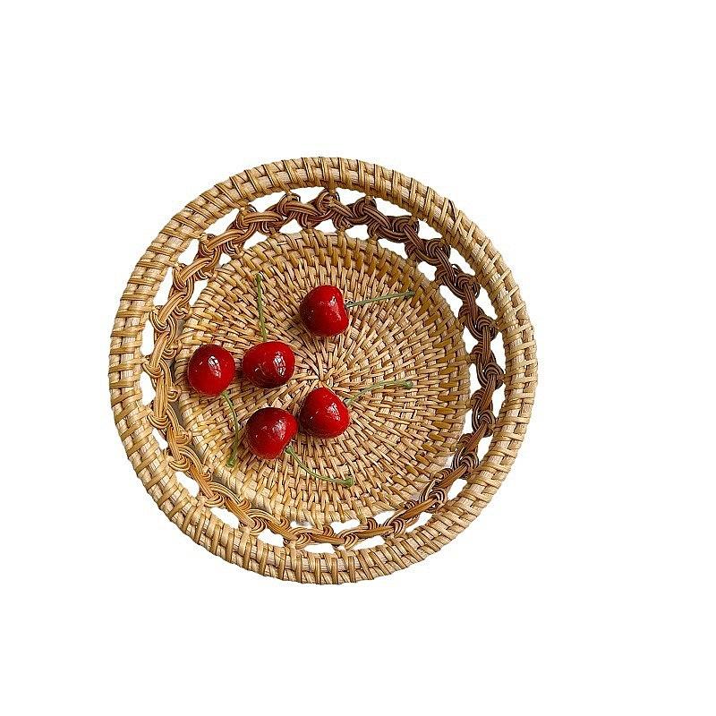 Vietnam Rattan Woven Snack Basket Bread Storage Tray Rustic Home Decor