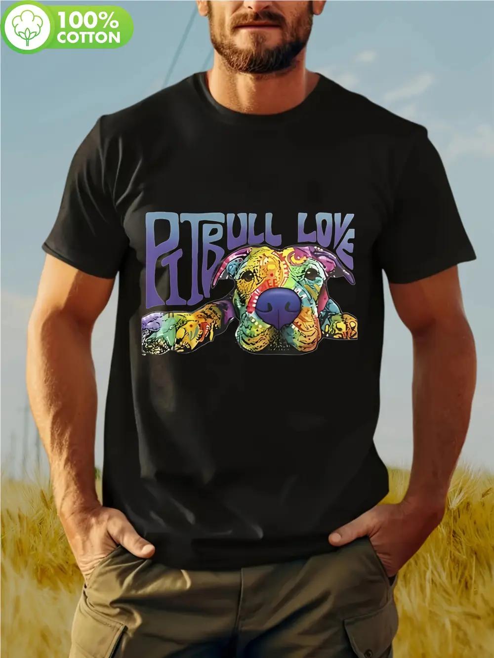 100% Cotton Graphic T-shirt - Vibrant Pitbull Love Animal Print XXXXL