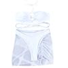Women's Summer Fashion Sexy Color Backless Lace-up Waist Pleated Knotted Bikini Three-pieces Swimsuit
