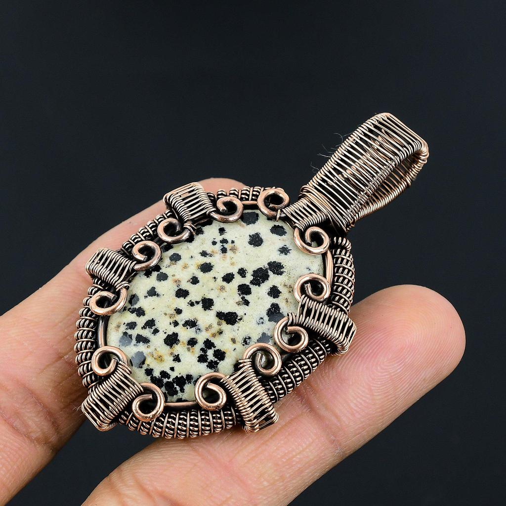 Dalmation Jasper Pendant, Handmade Gemstone Jewelry, 999 Copper Wire Wrapped Pendant Jewelry, Brand New Pendant Gifts For Mom