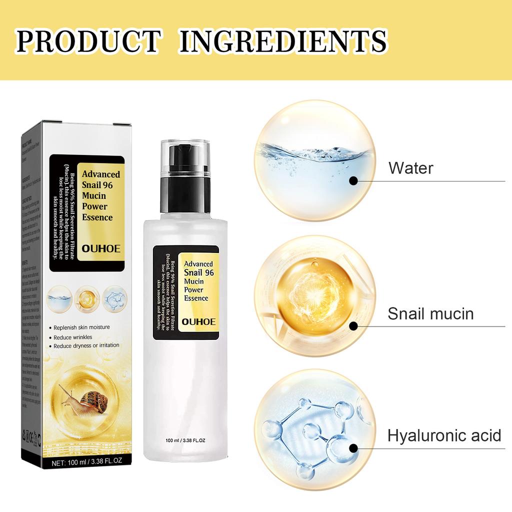 Snail Mucin 96% Collagen Power Essence Hydrating Face Serum Skin Barrier Repair Fade Dark Spots Blemishes Shrink Pores Acne