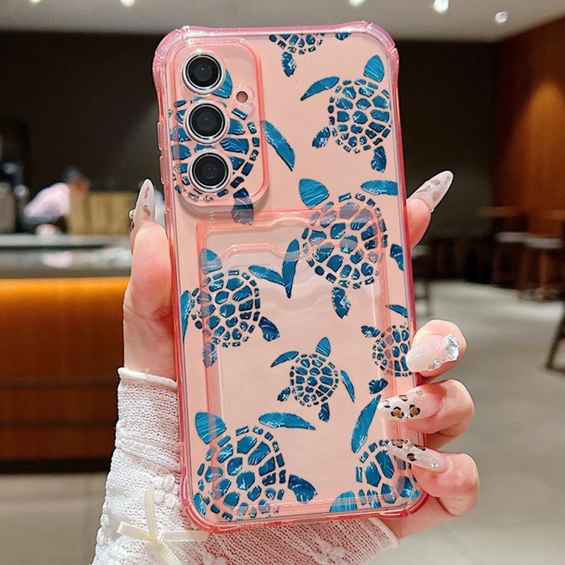 

Чехол для телефона с рисунком китов и черепах для Samsung Galaxy S25 Edge S22 S23 S24 Ultra S21 S24 FE A56 A36 A26 A35 A55 A54 A16 A15 с отделением для карт, прозрачная накладка Samsung Galaxy A56 розовый