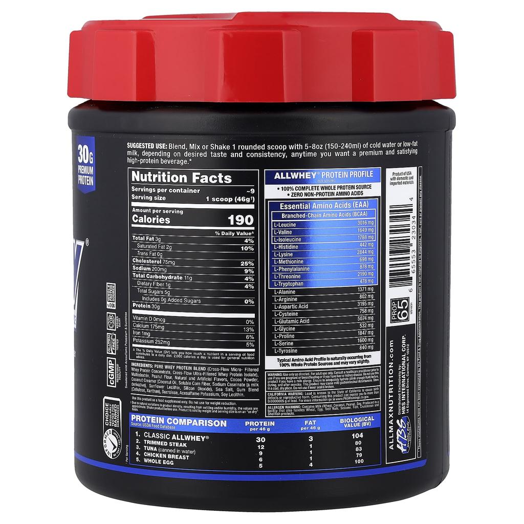 ALLMAX, CLASSIC ALLWHEY®, 100% Whey Protein Source, Chocolate Peanut Butter, 425g (0.9lb)