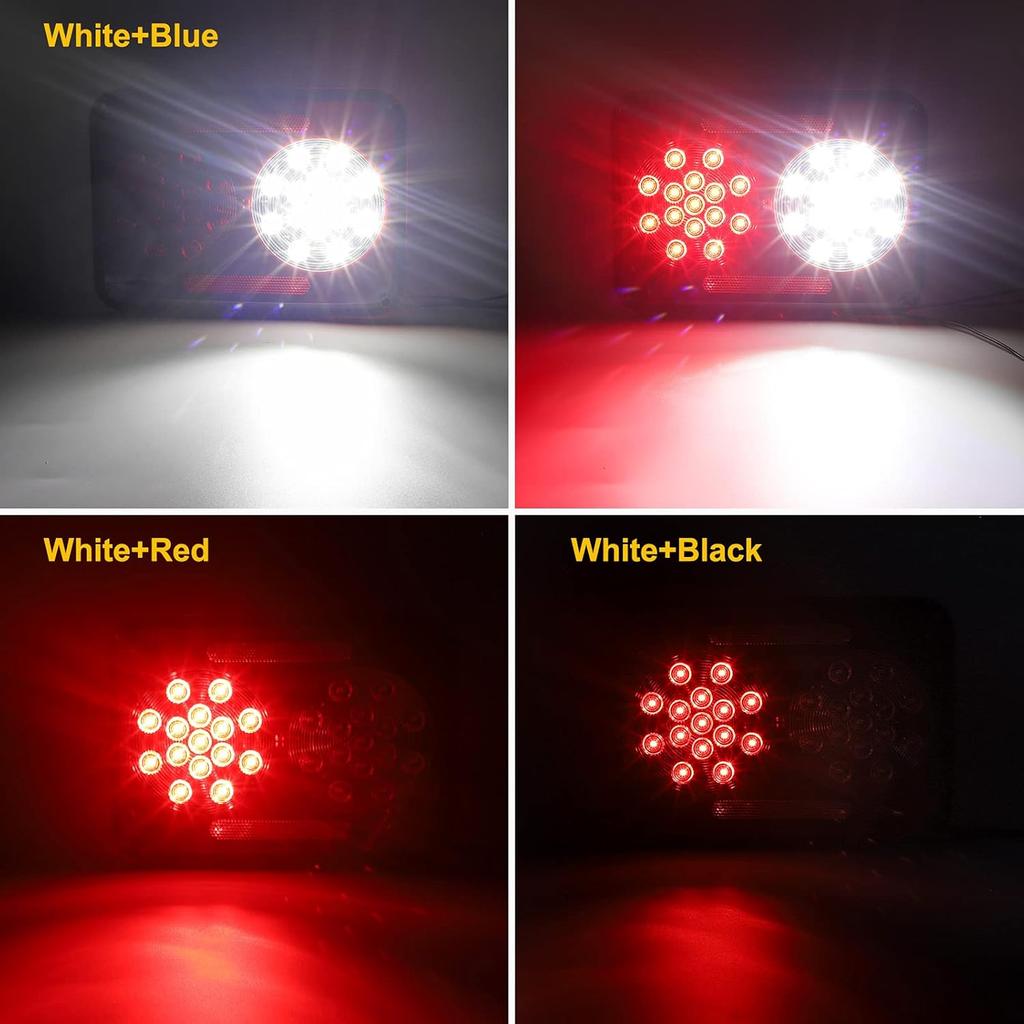 2Pcs Double LED Trailer Tail Lights - Stop Turn Backup Reverse - Horizontal Vertical Mount