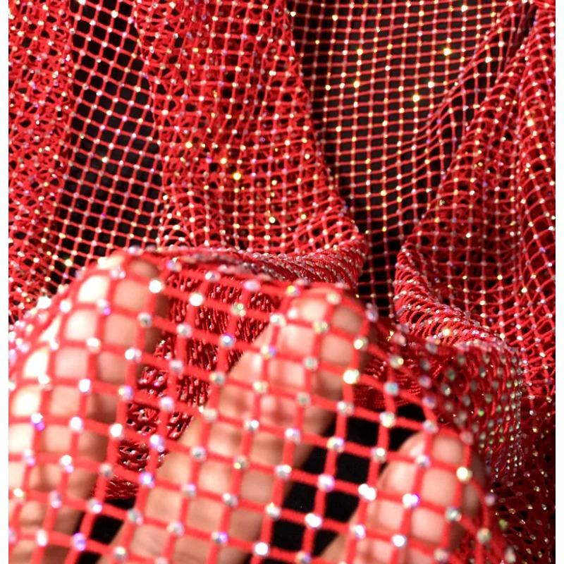 

50x120cm Iridescent Rhinestones Mesh Applique Trim Fabric Fashion Designer Material for Handmade DIY Clothing Dresses Gowns 50x120cm