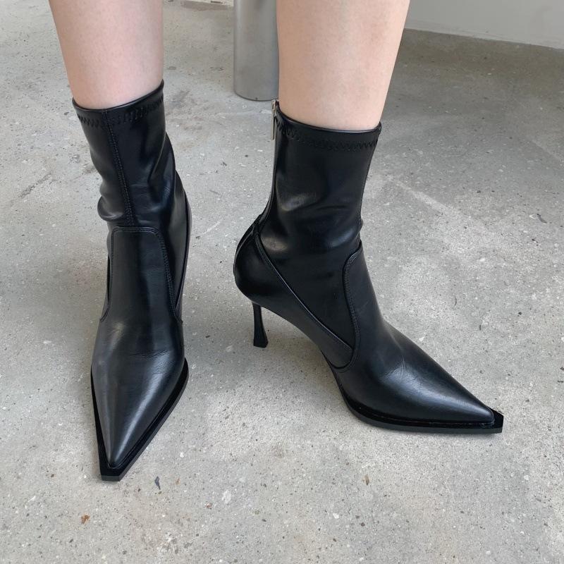 2025 Autumn and Winter New European and American Fashion Internet Celebrity Pointed Head Thin Heel Fashion Thin Temperament High Heel Short Boots
