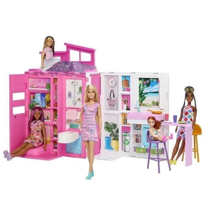 Barbie-Maison de vacances-Coffret et poupée, 4 zones et 11 accessoires HRJ77