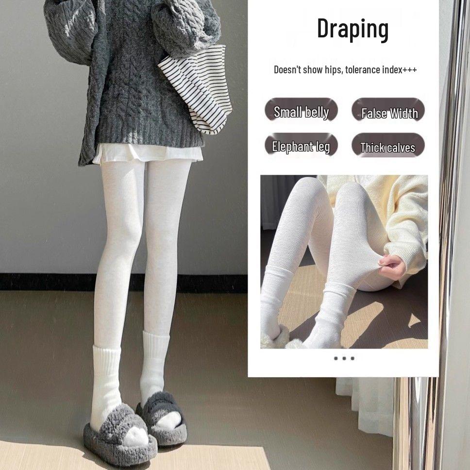 Women's Oatmeal White Fleece-Lined Leggings: Warm and Slimming Autumn/Winter Outdoor Style Pantyhose for 2025