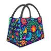 Mexikanische Blumen Florale Kunst Thermische Lunchtasche Damen Tragbar Isoliert Kühlertasche für Picknick Strand Arbeit Wiederverwendbare Brotdosen Taschen