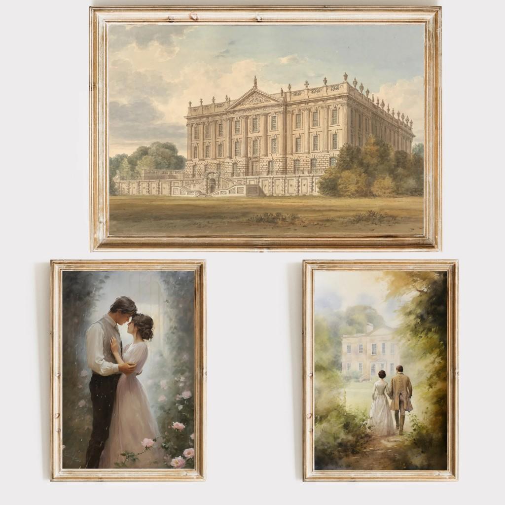 Pride and Prejudice Wall Art Print Canvas Oil Painting Elizabeth Bennet and Mr Darcy Cottagecore Posters Home Decor