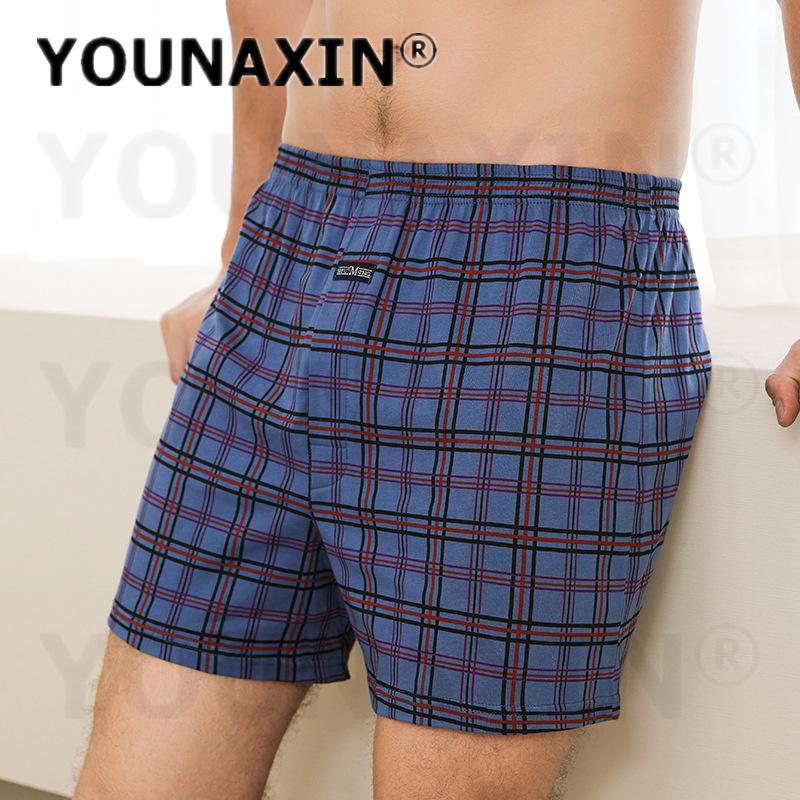 Men's Cotton Boxer Briefs High Waist Casual Plaid Pajama Shorts Plus Size Big Underwear Home Sleep Bottoms M L XL 2XL 3XL