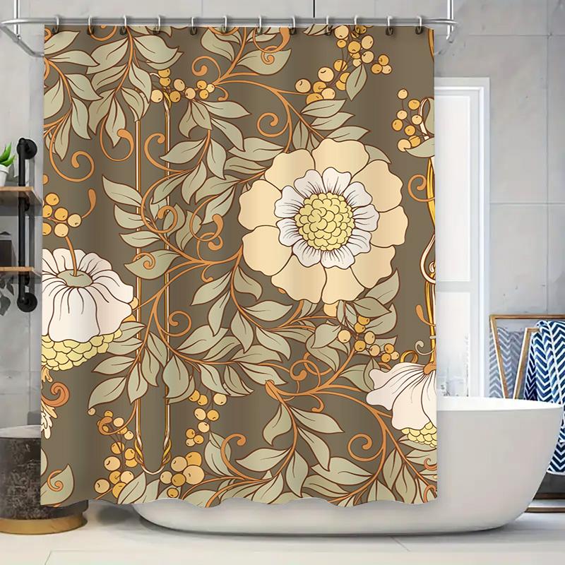 Vintage Floral Elegance: Warm Toned Art Nouveau Shower Curtain For A Classic And Romantic Bathroom Dcor W60H190(CM)-1 Pcs