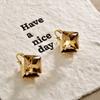 Stylish retro double-sided champagne square glass ear buckle high-end geometric niche design versatile earrings earrings