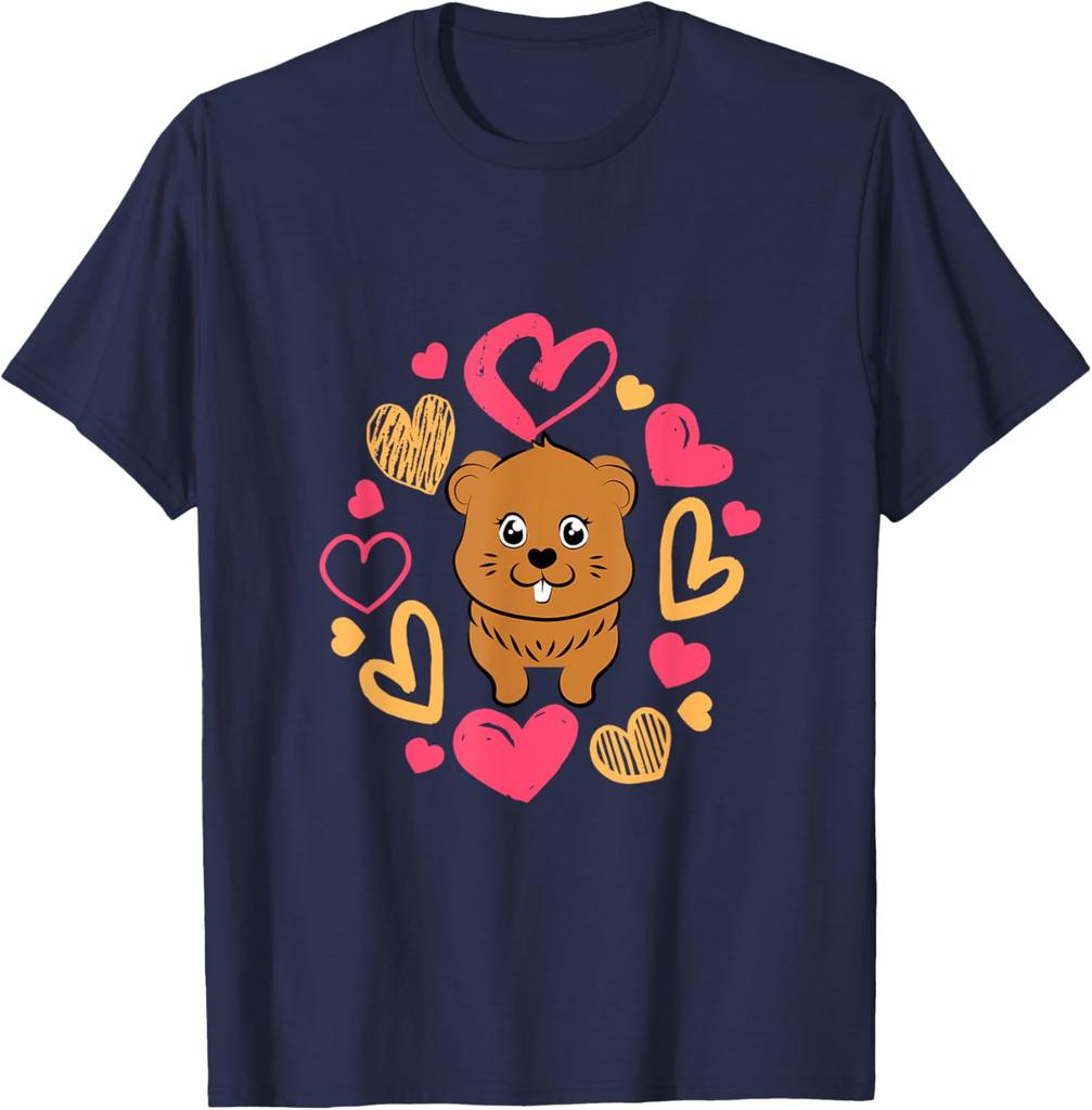 Niedliches Murmeltiertag Murmeltier Liebende Herzen Grafik T-Shirt Lässiges Kurzarm T-Shirt