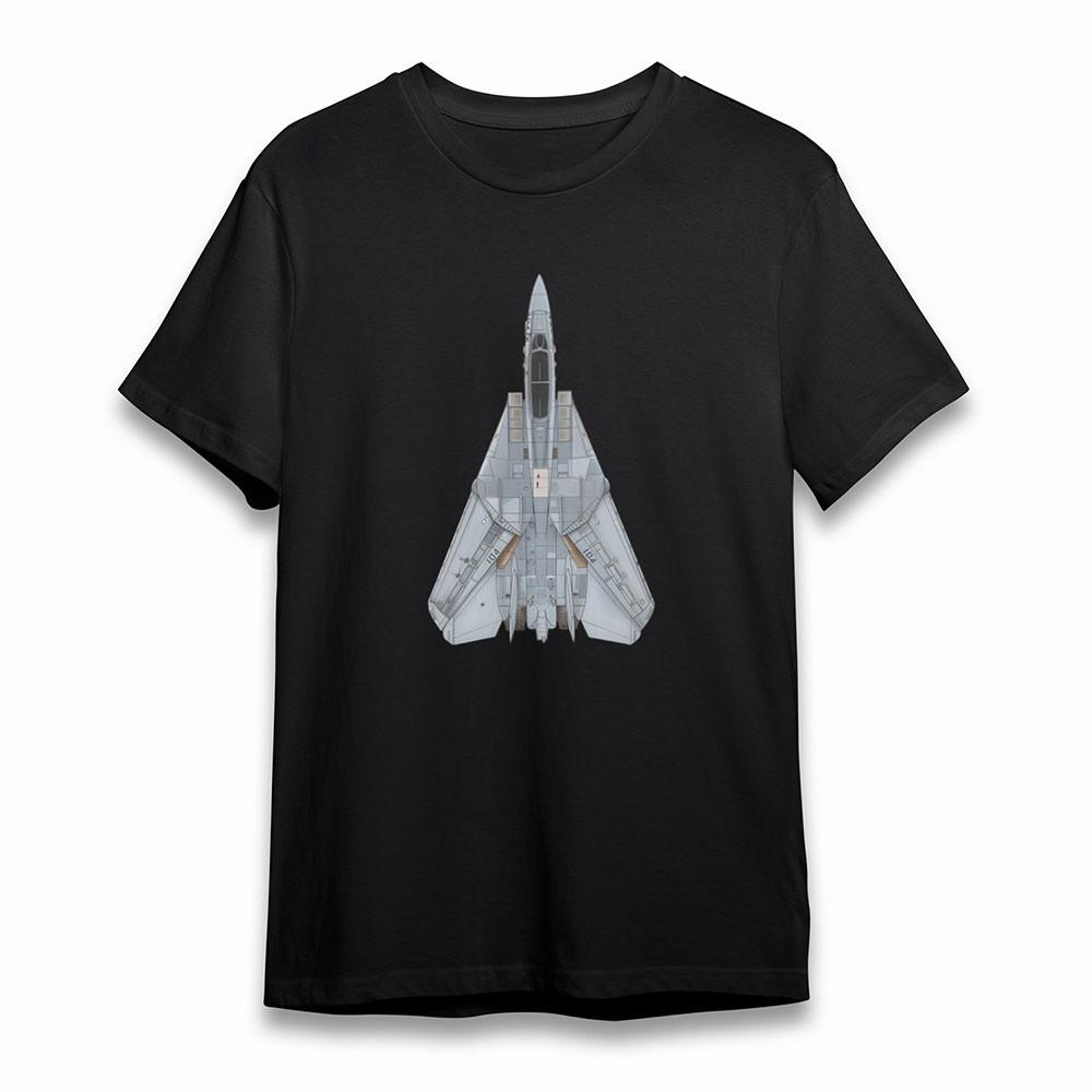 Men's Classic T-Shirt Top View Fighter Jet Graphic Tee Short Sleeve Cotton Black