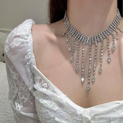 Korean Style Tassel Necklaces Sparkling Wedding Bride Jewelry  Birthday Gift