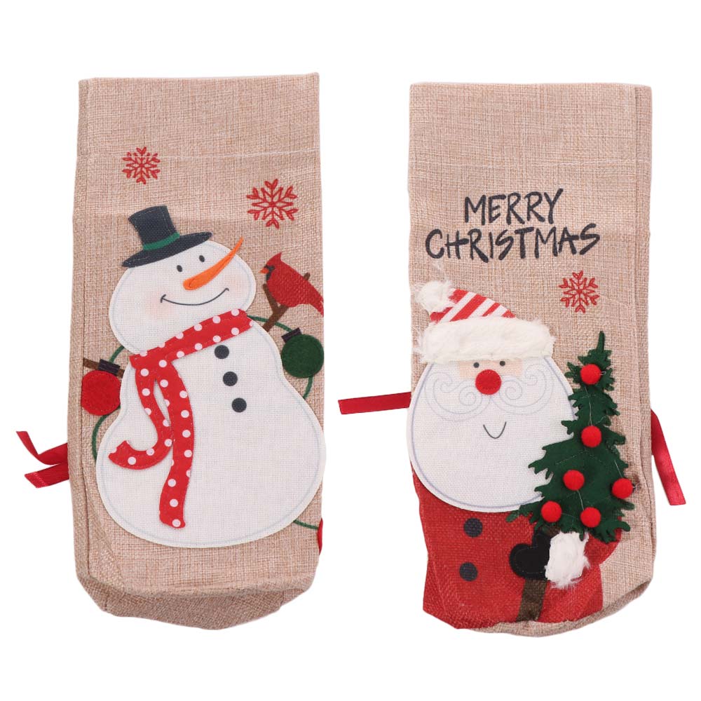 Snowman Christmas Wine Bottle Cover Portable Wine Pouch Gift  New Year Decor