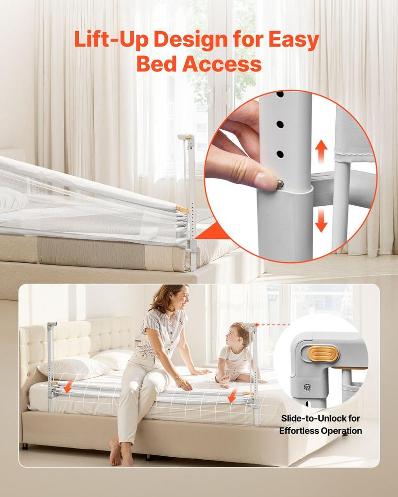 Toddler Bed Rail, Kids Beds Guard Rail with Reinforced Iron Pipe and Oxford Cloth, Adjustable Height Bed Side Railing, Portable Guard Bumper Barrier