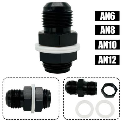 Car Male 6AN 8AN 10AN 12AN Flare Oil Fuel Cell Bulkhead Fitting Adapter Straight With 2x Washer Aluminum Black Auto Accessories