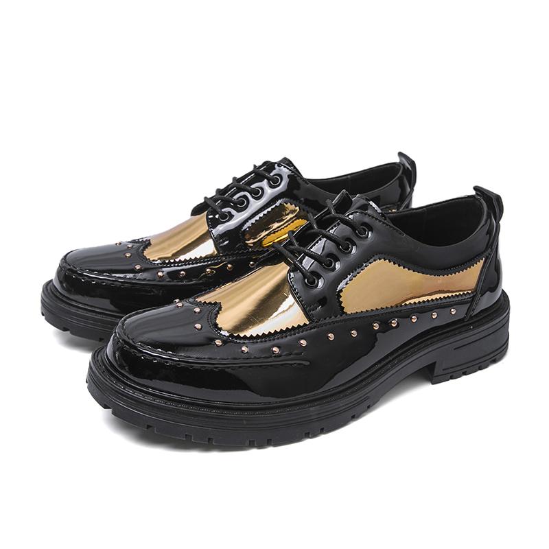 Trend Leather Platform Shoes For Men Classic Brogues Chunky Social Leather Shoes Man  Derby Casual Business Shoes