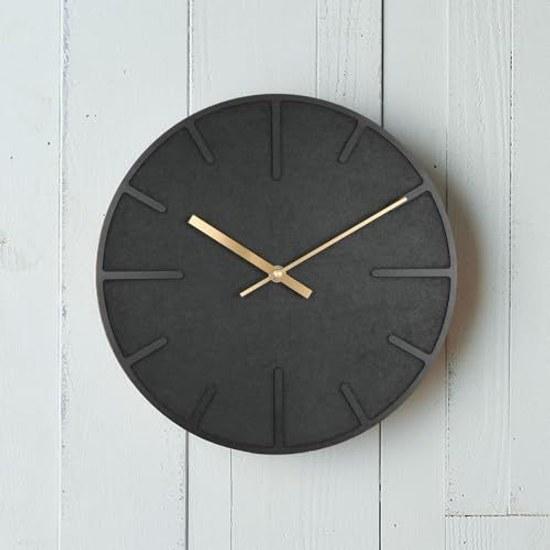 Nbdeal Wall Clock Radio-Controlled Silent Wooden Dial Analog Diameter 30cm Black DMZ-9573