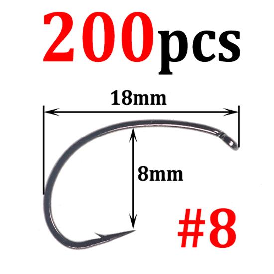 Bimoo 200 buc. Cârlige pentru legarea muștelor din oțel cu înaltă carbonizare, cu curbă largă, nimfă Caddis, cârlige ghimpate, nichel negru, pentru legarea muștei #6 #8 #10 #12 #14 #16