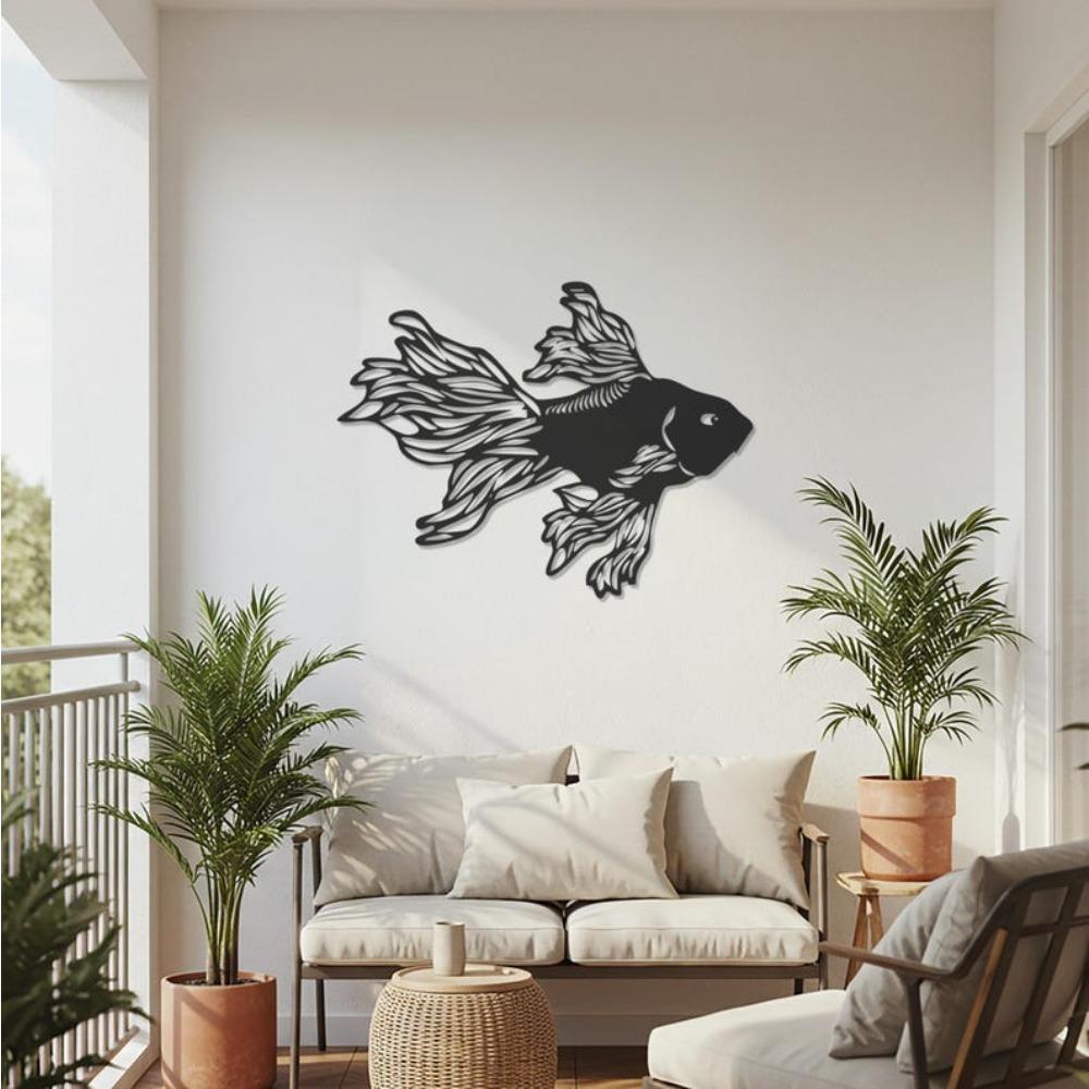 Elegant Metal Wall Art Goldfish Silhouette, Ocean Fish Sculpture for Living Room Bathroom Modern Coastal Home Decor