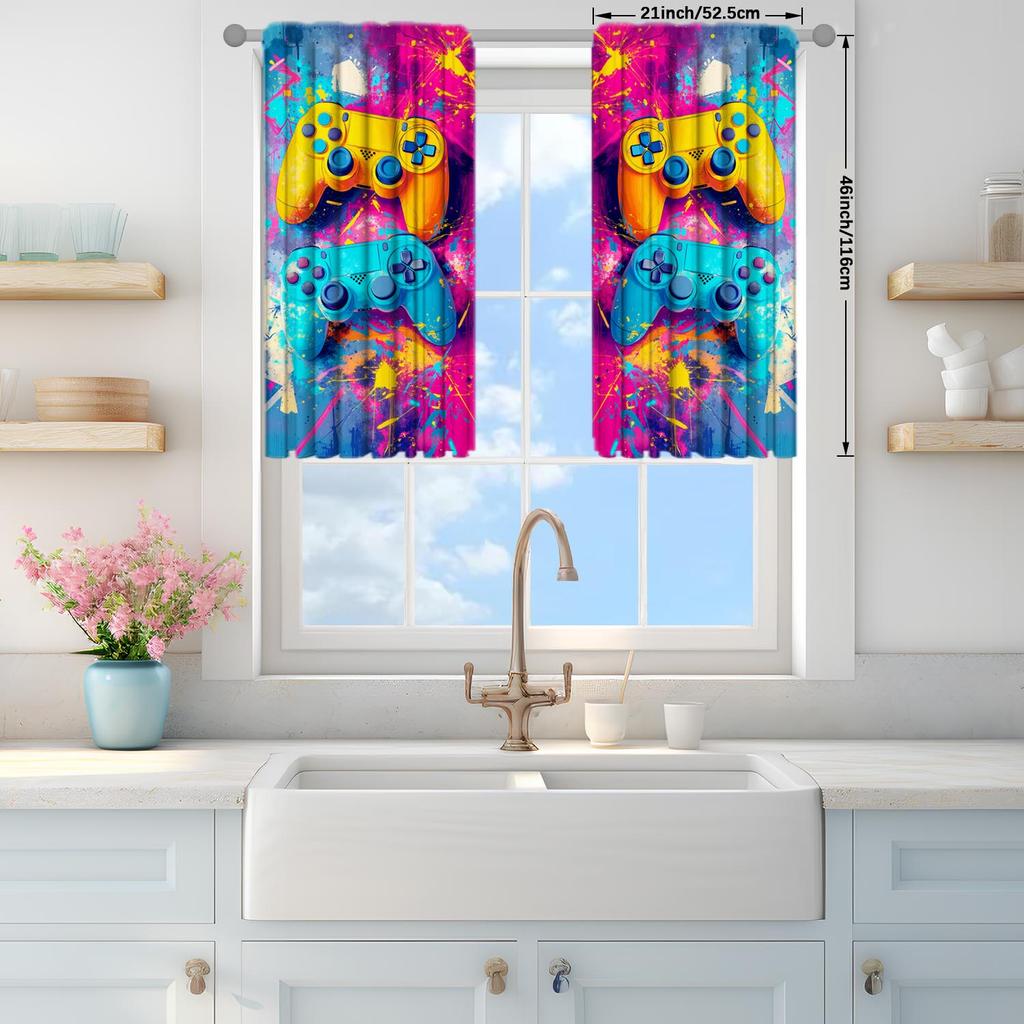 2pcs Colorful Game Controller Curtains   Providing Shade and Privacy Protection   Suitable for Decorating Various Room Types