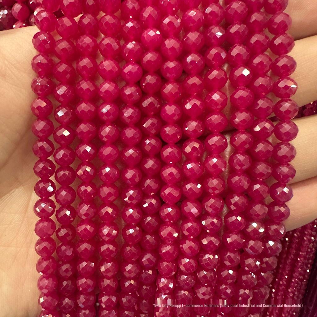 Lab-Grown Ruby Red Corundum Round Faceted Beads, Smooth Surface, Semi-Finished Gemstone for Beading