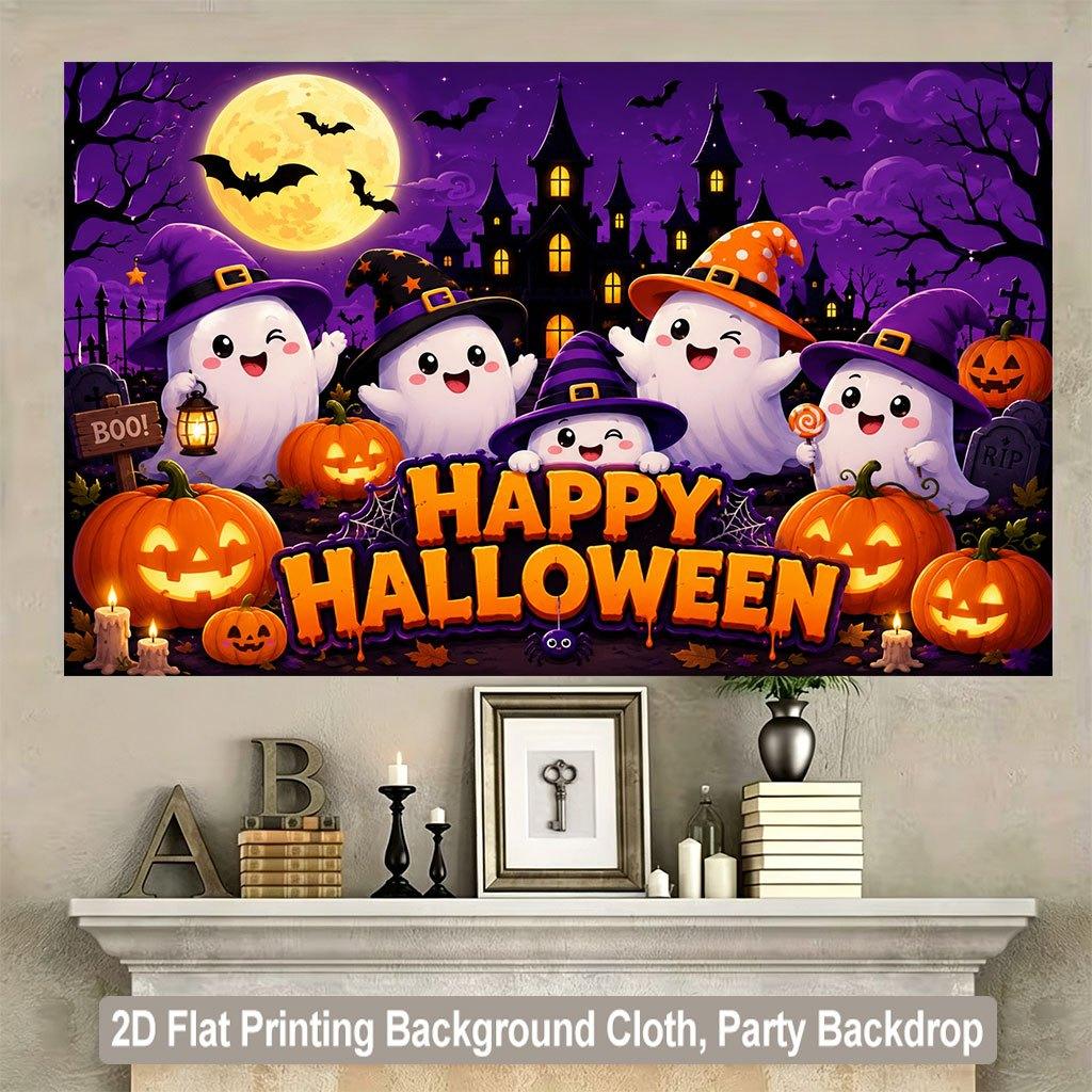 One printed background banner Halloween ghost and pumpkin background fabric party decoration and home decoration