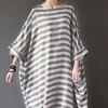 O-Neck Batwing Sleeves Women Dress Pockets Ankle Length Fine Sewing Retro Striped Print