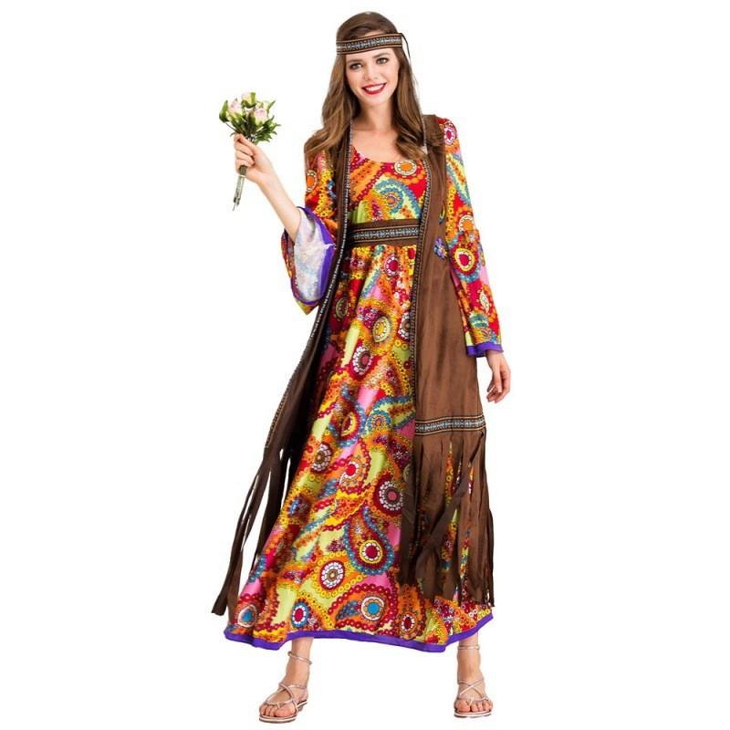 

Очаровательный стиль 70-х годов Костюм хиппи для женщин, из уютной полиэстеровой ткани, идеально подходит для Хэллоуина и костюмированных вечеринок L