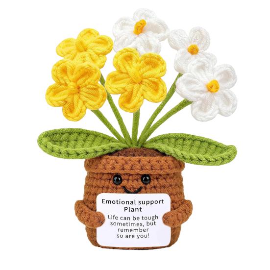 

Positive Crochet Tulip Wildflower Thank You Gifts for Women Mom Friends Handmade Potted Flower Doll with Card Emotional Support Gift