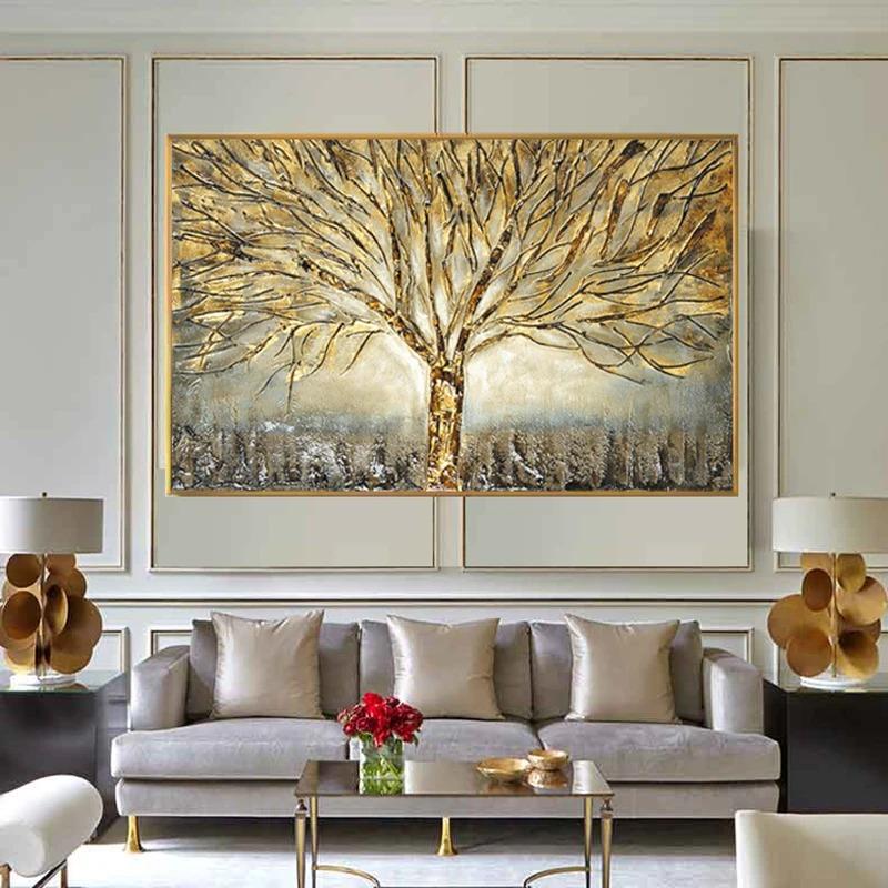 Gold Tree of Life Oil Painting Poster and Prints On Canvas Abstract Art Pictures Modern Wall Art For Home Living Room Decoration