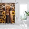 Funny Highland Cow Shower Curtain Farm Animal Sunflower Watercolour Flowers Farmhouse Polyester Fabric Bathroom Decor with Hooks