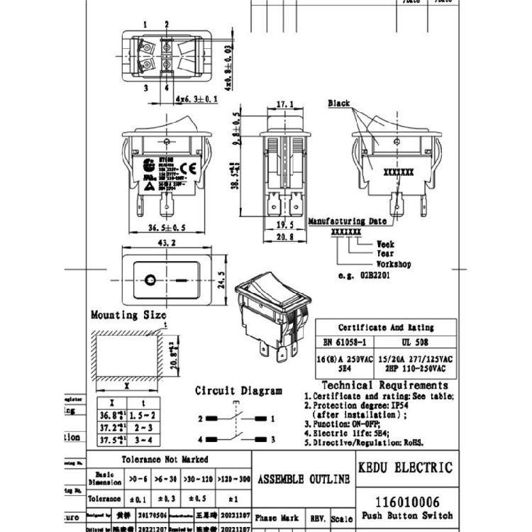 Electrical Equipment Toggle Switches 4 Pin 110-250V Switches Boat Type Switches